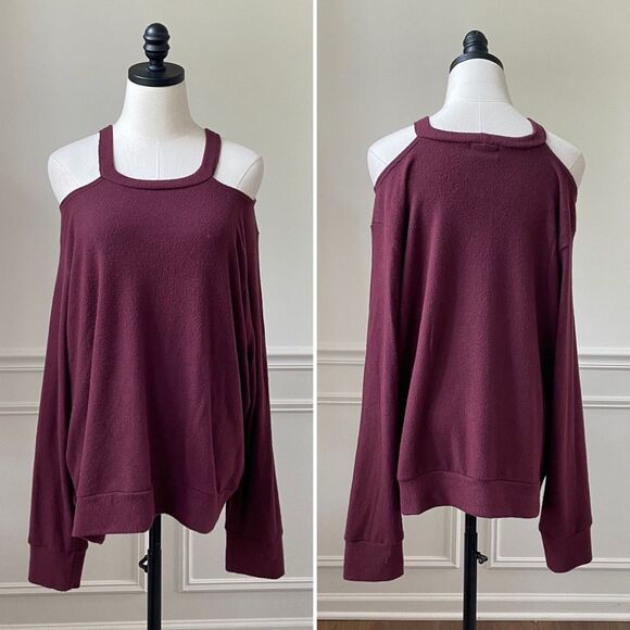 LNA Burgundy Cold Shoulder Super Soft Shirt 2X - Picture 2 of 7